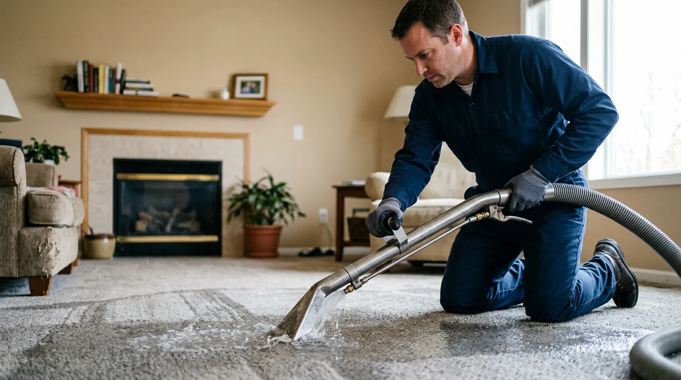 Water damage restoration technician working near Kerens, WV